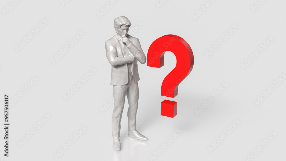 The white man figure and red question symbol for background 3d rendering.. The white man figure and red question symbol for background 3d rendering..