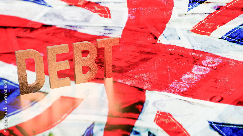 Fototapeta premium The Debt text on union jack flag for business concept 3d rendering