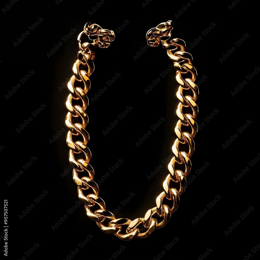 Object with gold chain set against black background image Object with gold chain set against black background image