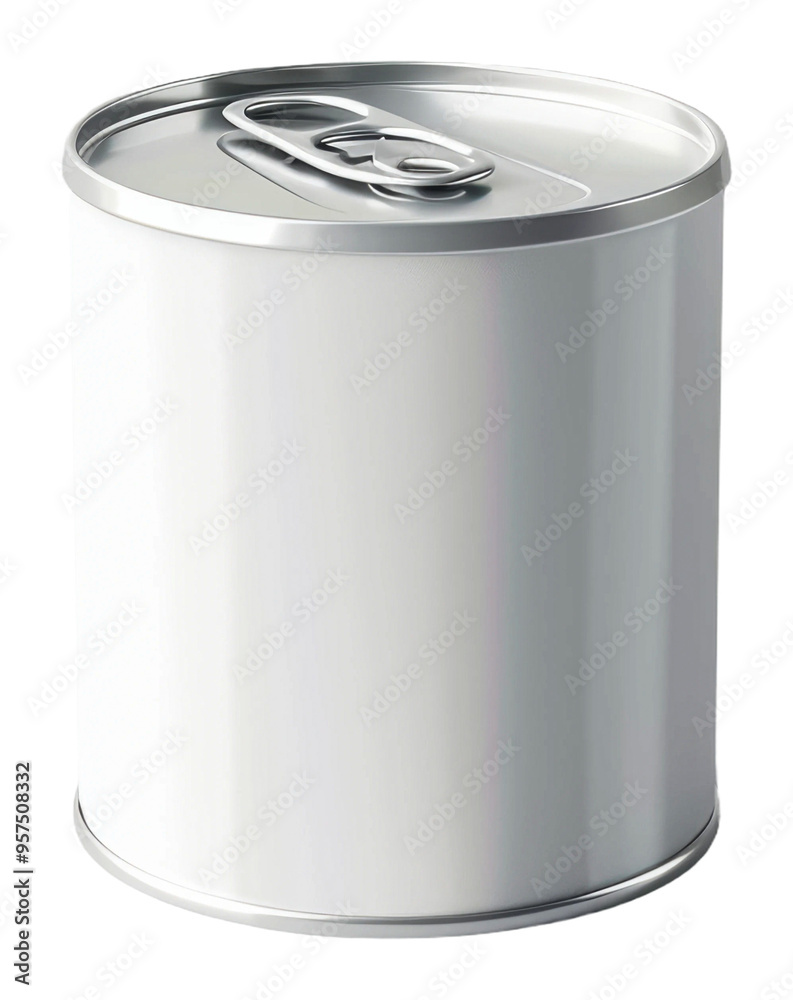 Empty metal canister with a pull-tab lid resting on a surface isolated on transparent background Empty metal canister with a pull-tab lid resting on a surface isolated on transparent background
