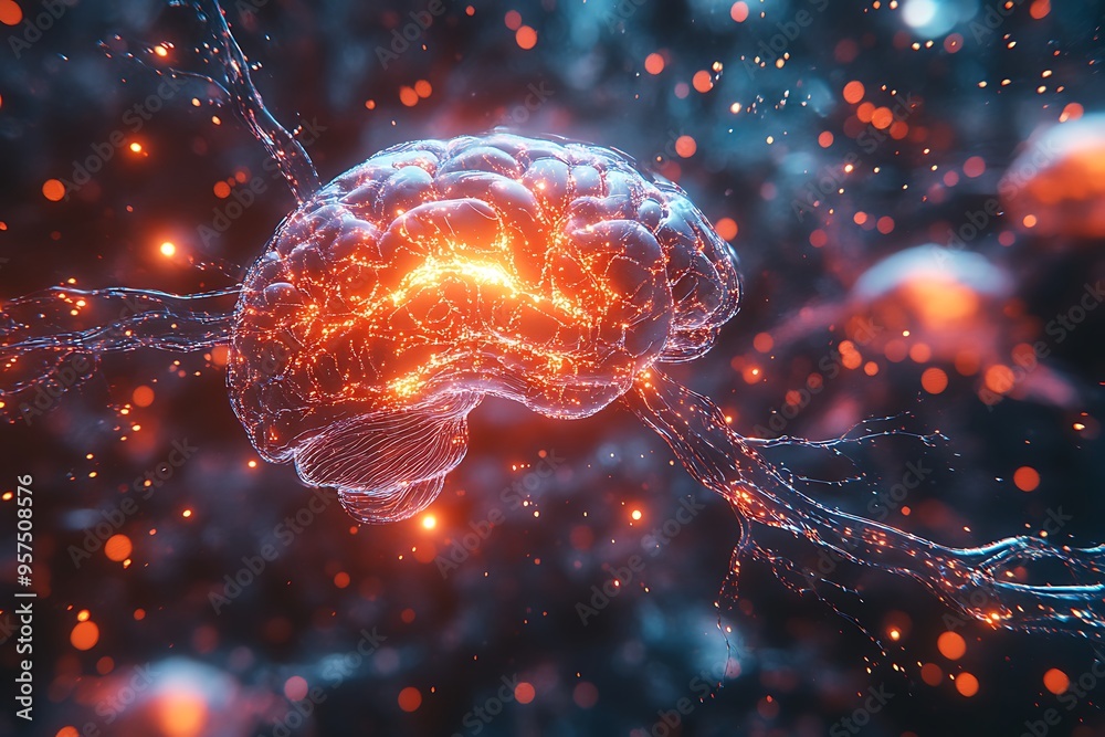 Human brain stimulation or activity with neuron close-up 3D rendering illustration. Neurology, cognition, neuronal network, psychology, neuroscience scientific concepts design Human brain stimulation or activity with neuron close-up 3D rendering illustration. Neurology, cognition, neuronal network, psychology, neuroscience scientific concepts design