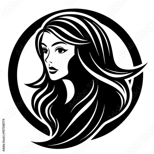 Side Faced Woman with Long Hair Vector Logo Illustration