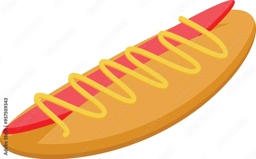 Hot dog with mustard and ketchup lying on white background Hot dog with mustard and ketchup lying on white background