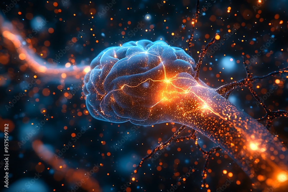 Human brain stimulation or activity with neuron close-up 3D rendering illustration. Neurology, cognition, neuronal network, psychology, neuroscience scientific concepts design Human brain stimulation or activity with neuron close-up 3D rendering illustration. Neurology, cognition, neuronal network, psychology, neuroscience scientific concepts design