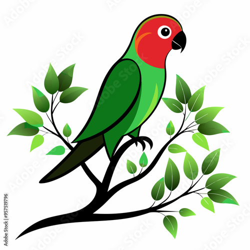 Lovebird Silhouette with Tree art Vector Illustration