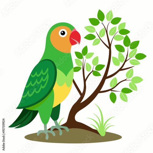 Lovebird Silhouette with Tree art Vector Illustration