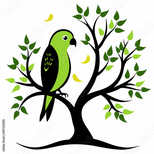 Lovebird Silhouette with Tree art Vector Illustration