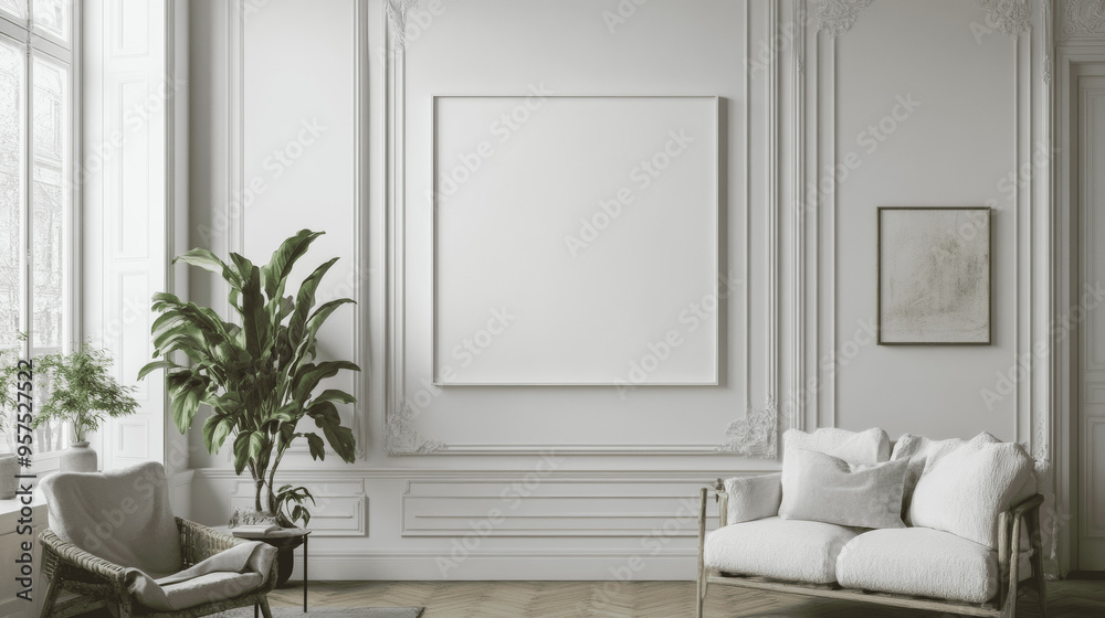 Fototapeta premium Mockup Frame in Parisian Flat Interior, 3D Render