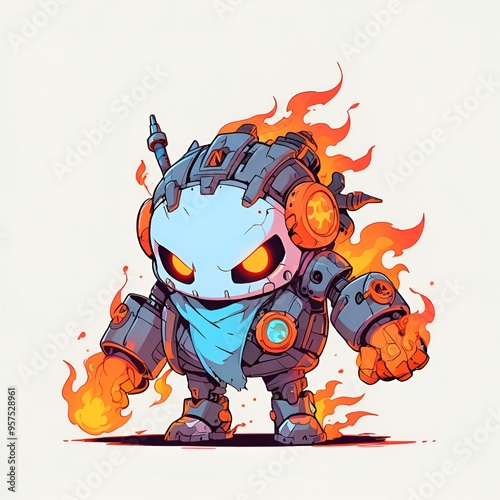 Fiery Mech Robot Illustration