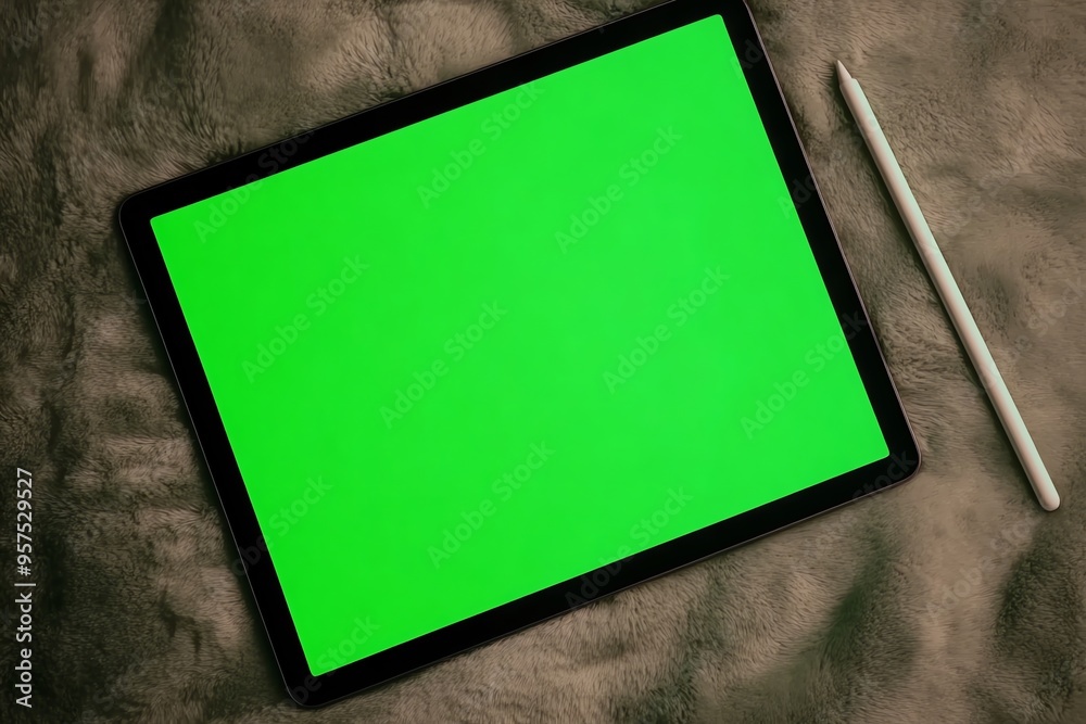 Green Screen Tablet and Stylus on Furry Surface