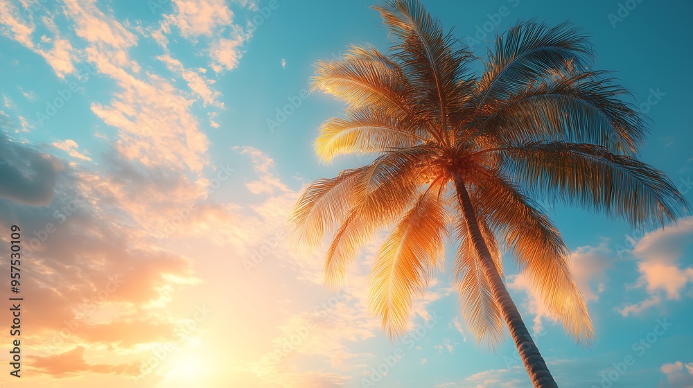 Fototapeta premium tropical palm tree with sun light