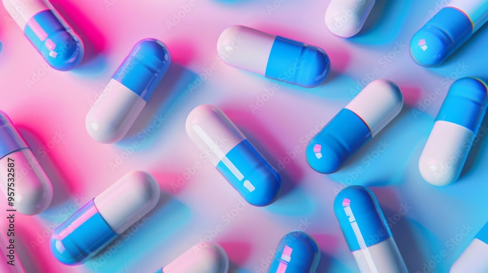 Color Gradient Background with Blue and White Capsules: A Study in Global Healthcare and Pharmaceutical Practices Color Gradient Background with Blue and White Capsules: A Study in Global Healthcare and Pharmaceutical Practices