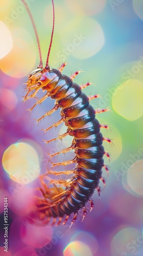 centipede isolated on abstract background photo