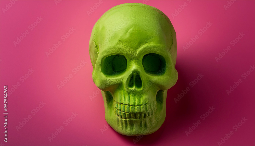 Lime green skull on a pink background Lime green skull on a pink background