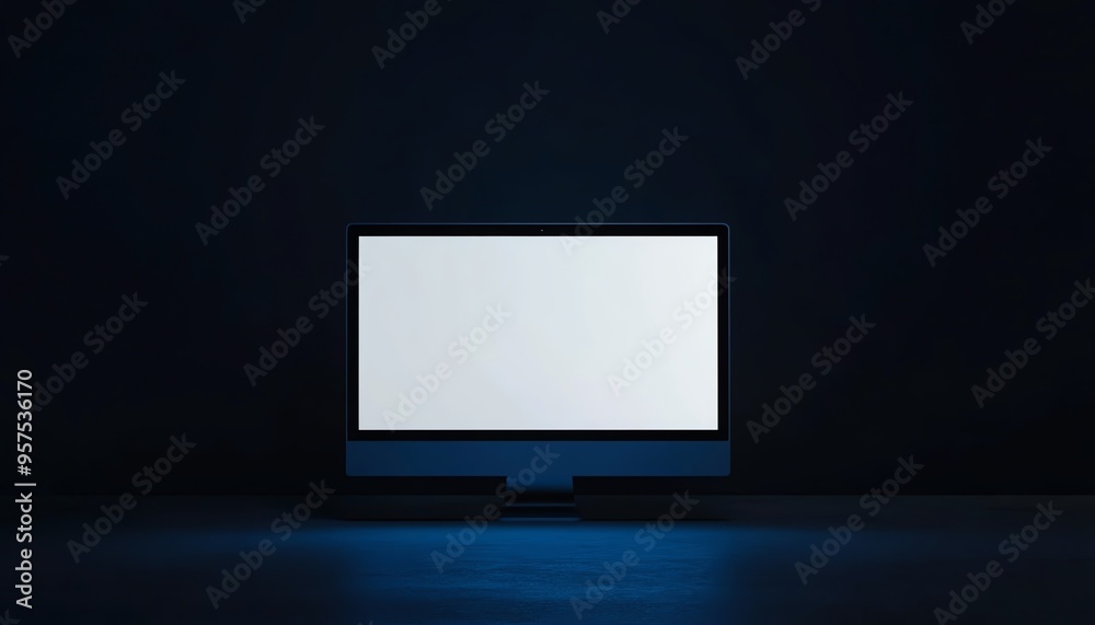 A Computer Monitor with a Blank Screen in a Dark Room
