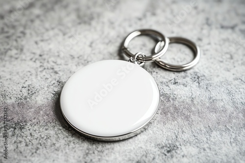 Obraz na płótnie Blank Round Keychain with Metal Ring on Gray Surface w salonie