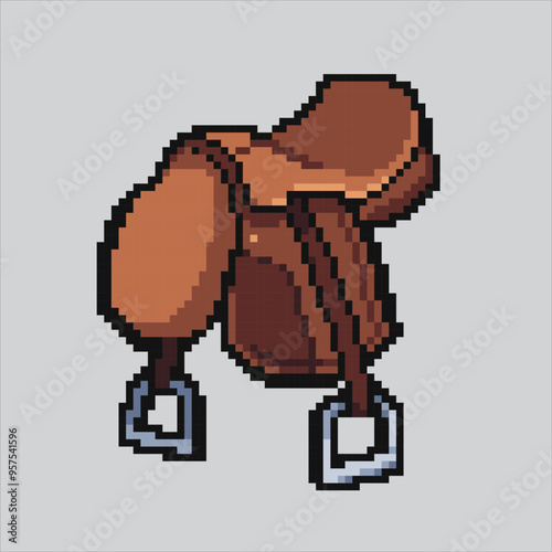 Pixel art illustration Horse Saddle. Pixelated Saddle. Cowboy Horse Saddle pixelated for the pixel art game and icon for website and video game. old school retro.