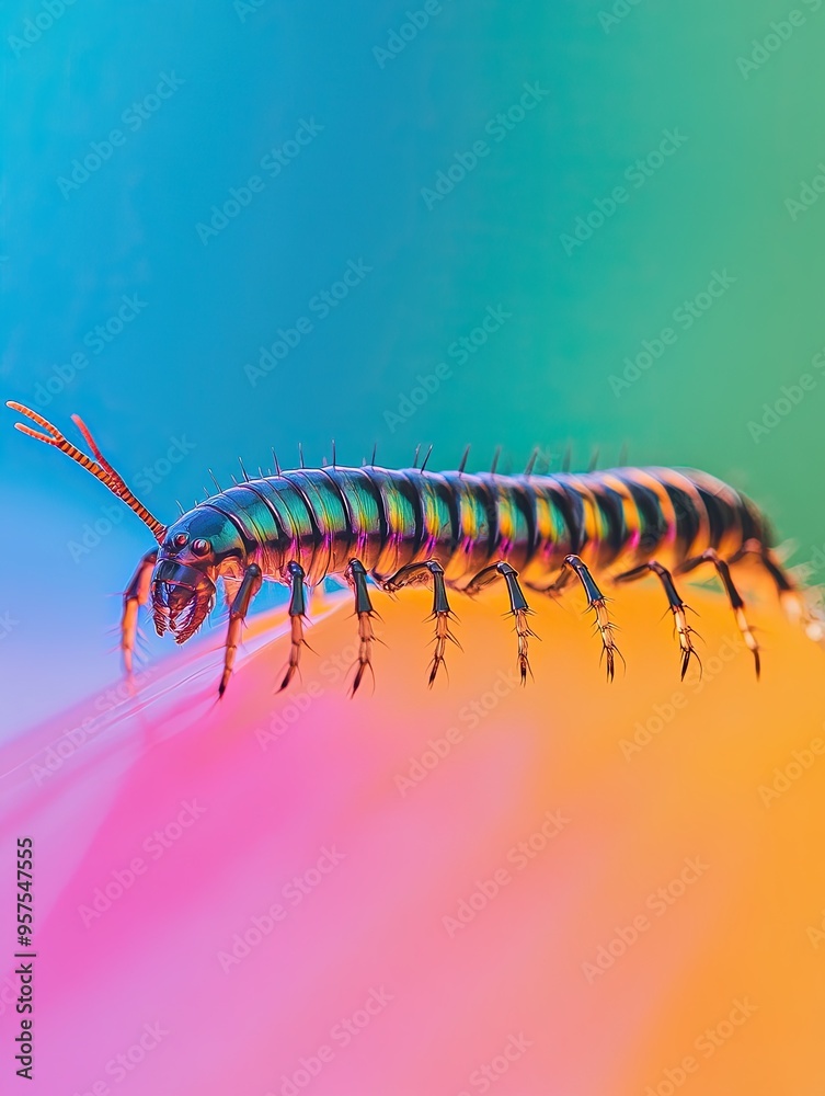 Fototapeta premium centipede isolated on colorful background