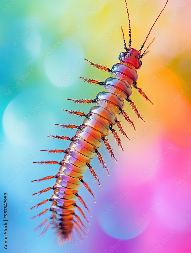 Fototapeta premium centipede isolated on colorful background