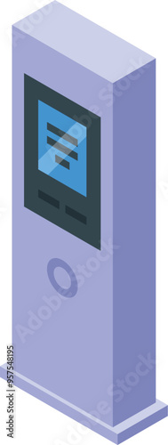 Modern digital interactive information kiosk displaying public information on a large touchscreen