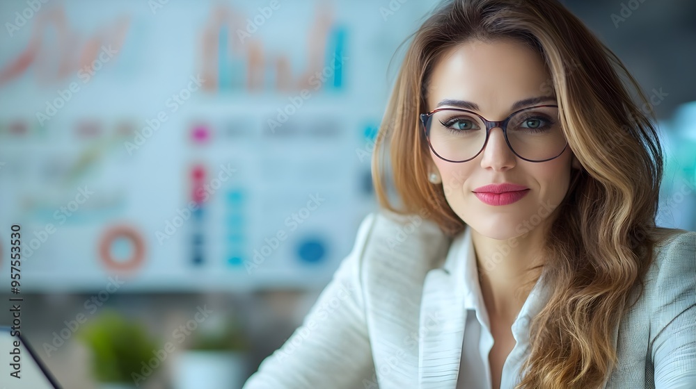 Confident Businesswoman Wearing Glasses in Office Confident Businesswoman Wearing Glasses in Office