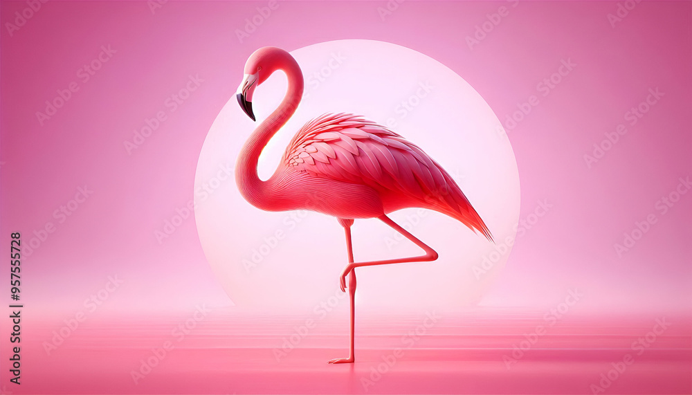 Fototapeta premium pink flamingo in water against the sun