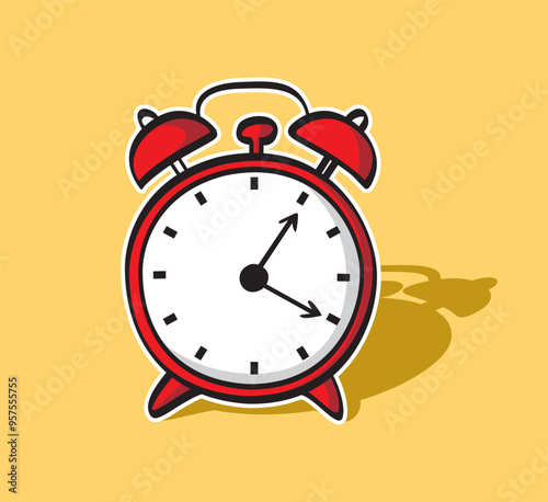 Alarm clock in Doodle style. Symbol of time. Alarm clock isolated on a yellow background