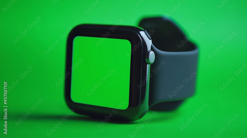 Black Smartwatch with Green Screen on Green Background Black Smartwatch with Green Screen on Green Background
