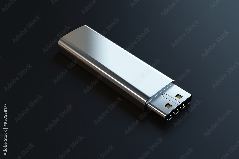 Silver USB Flash Drive on a Black Surface Silver USB Flash Drive on a Black Surface