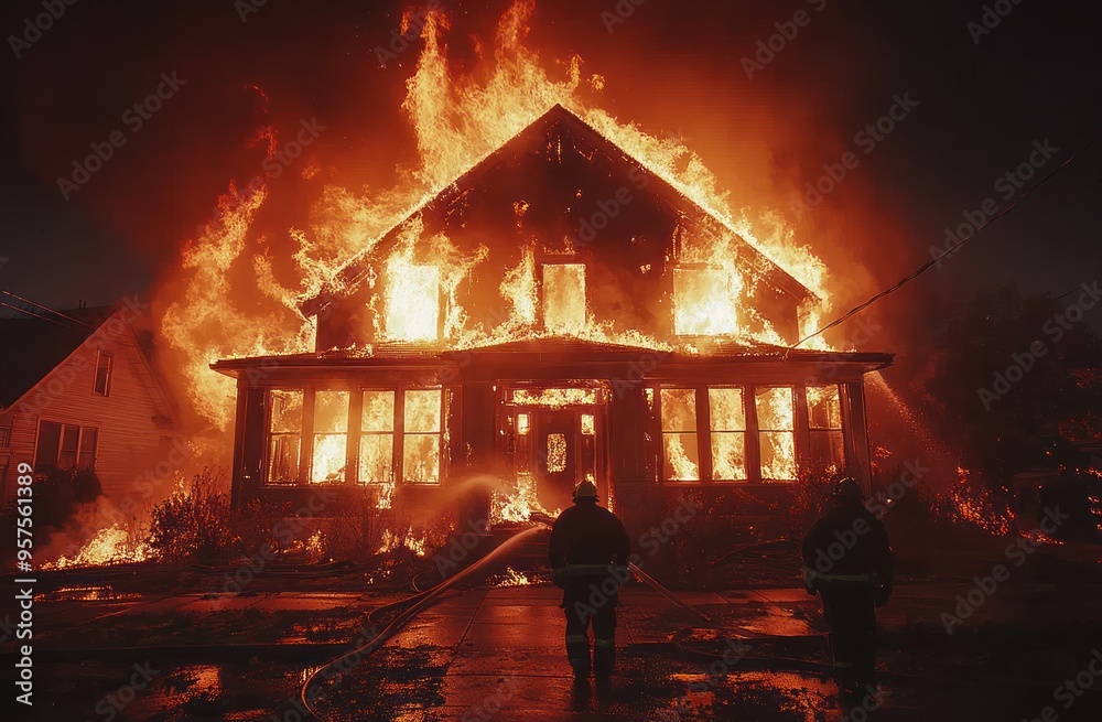 Firefighters battling house fire Firefighters battling house fire