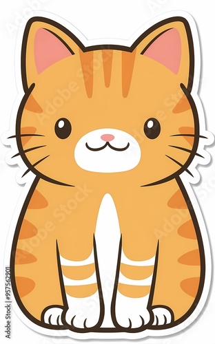 A Cute Cartoon Orange Tabby Cat Sitting with a White Patch on its Chest