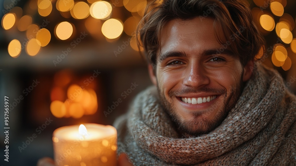 Smiling Man Holding a Candle
