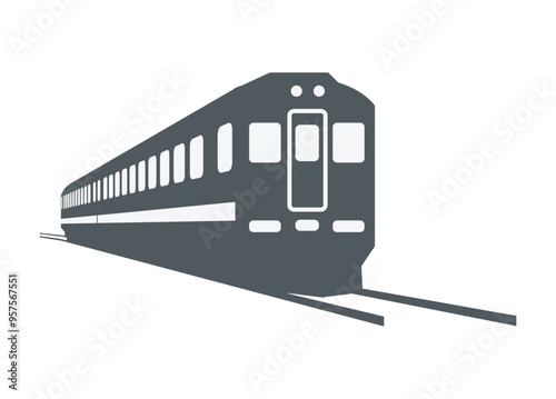 Short diesel multiple unit commuter train. Silhouette illustration in perspective view.