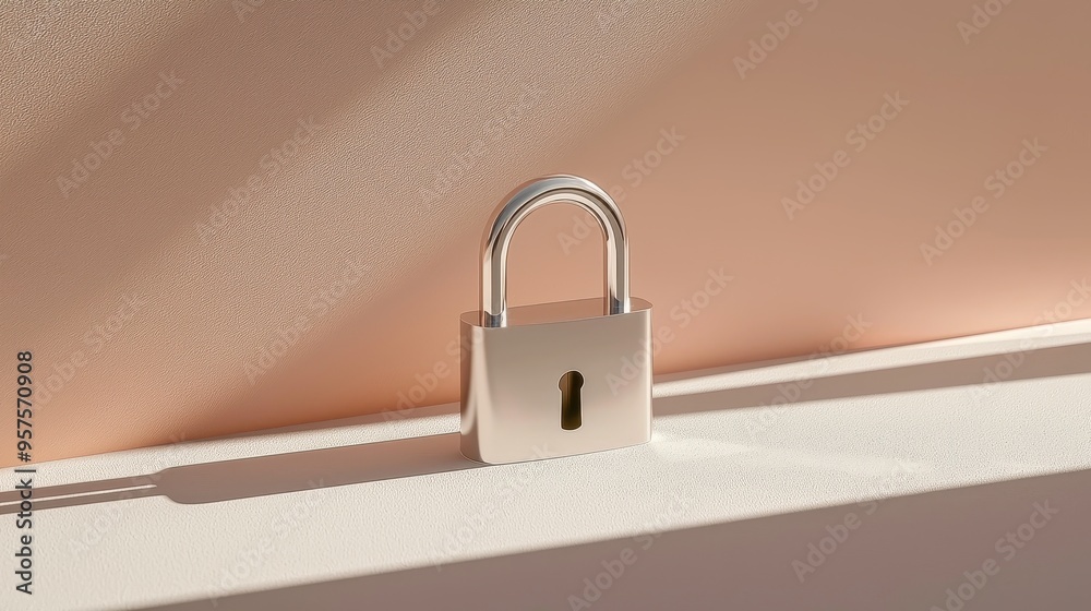 Metal Padlock on Beige and White Background Metal Padlock on Beige and White Background