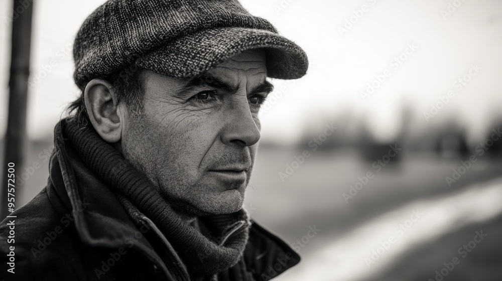 Close-up of an elegant man wearing a sophisticated outfit in a simple rural setting. Man with refined posture with bucolic landscape in the background. Close-up of an elegant man wearing a sophisticated outfit in a simple rural setting. Man with refined posture with bucolic landscape in the background.