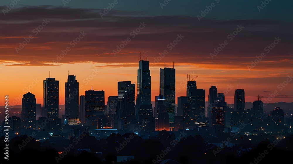 Fototapeta premium city skyline at sunset