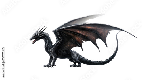 black dragon on transparent white background photo