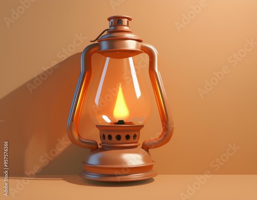 3Dn old oil lamp casts a warm glow against a backdrop of orange photo