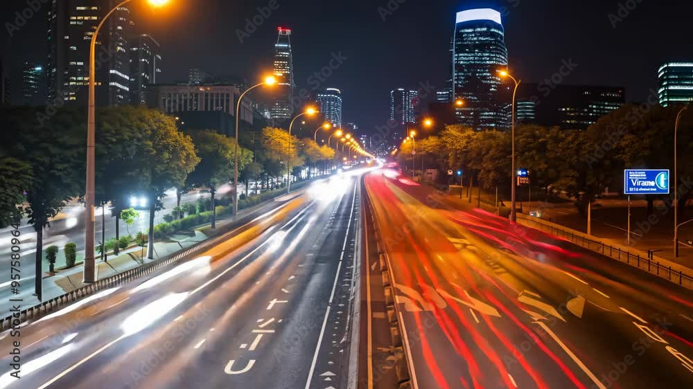 Night city traffic blurred cars long exposure lights evening highway lane movement fast transit car motion auto illuminated vehicle transportation street high speed light trails abstract background Night city traffic blurred cars long exposure lights evening highway lane movement fast transit car motion auto illuminated vehicle transportation street high speed light trails abstract background