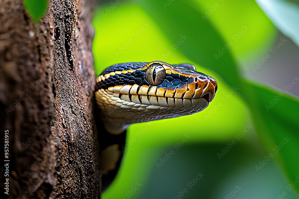 Snake Python, Brown, and Jungle shown in a jungle where a brown python ...