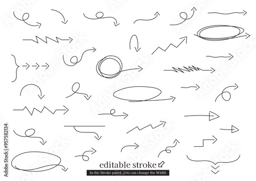 手書きのシンプルな矢印セット