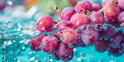 Fresh grapes being washed in clear water