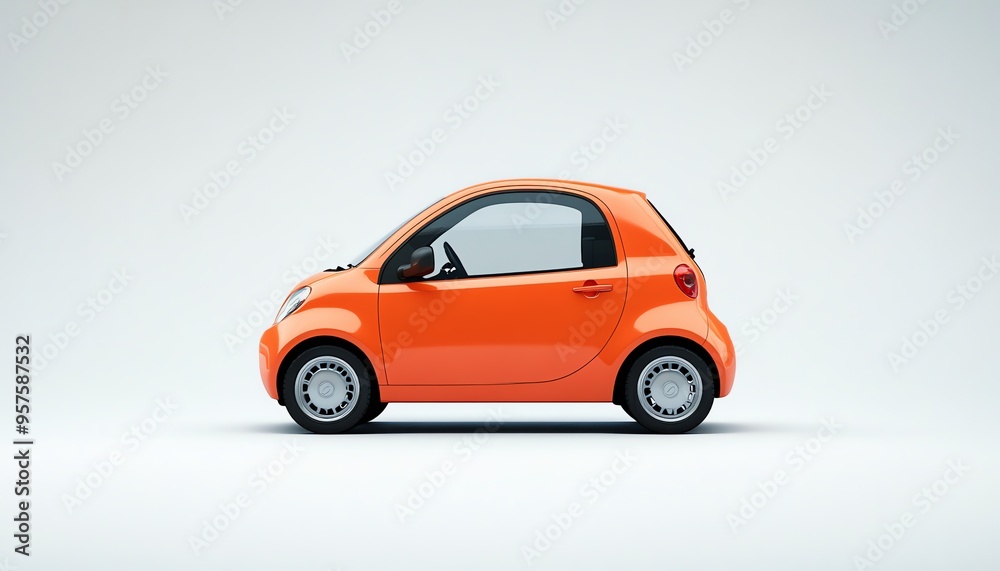 Side View of an Orange Small Car with Alloy Wheels Side View of an Orange Small Car with Alloy Wheels