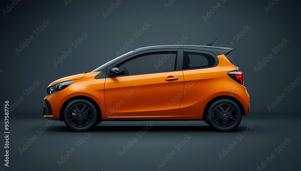 Side View of an Orange and Black Compact Car Side View of an Orange and Black Compact Car