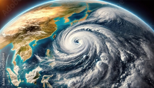 地球と大きな台風
