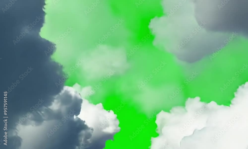 through the clouds quickly towards a green screen through the clouds quickly towards a green screen