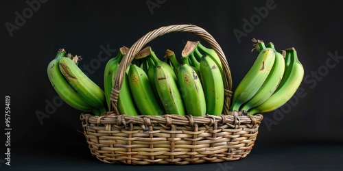 Green Ambon Banana Fruit Musa acuminata Cavendish Subgroup Arranged in a Tropical Fruit Basket photo
