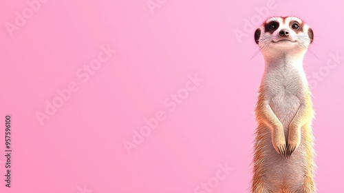 Wallpaper Mural Cute Meerkat Standing on Pink Background Torontodigital.ca