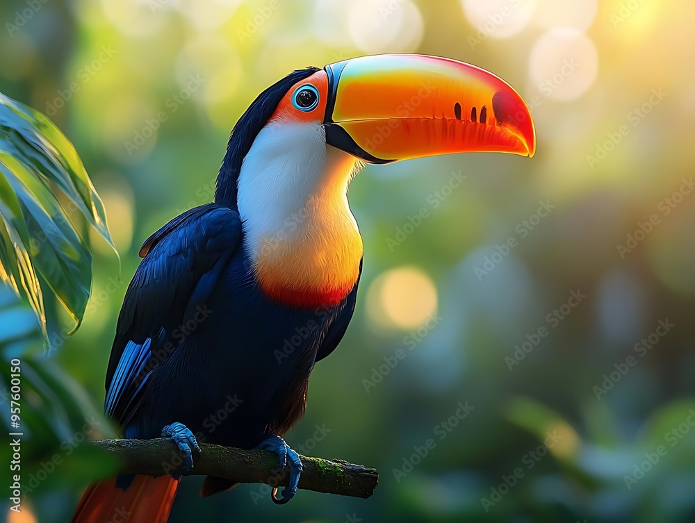 Toucan Bird in Tropical Rainforest Illustration Toucan Bird in Tropical Rainforest Illustration
