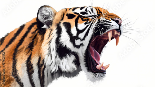 Roaring tiger isolated of transparent background. png. digital art. Tiger. Illustration